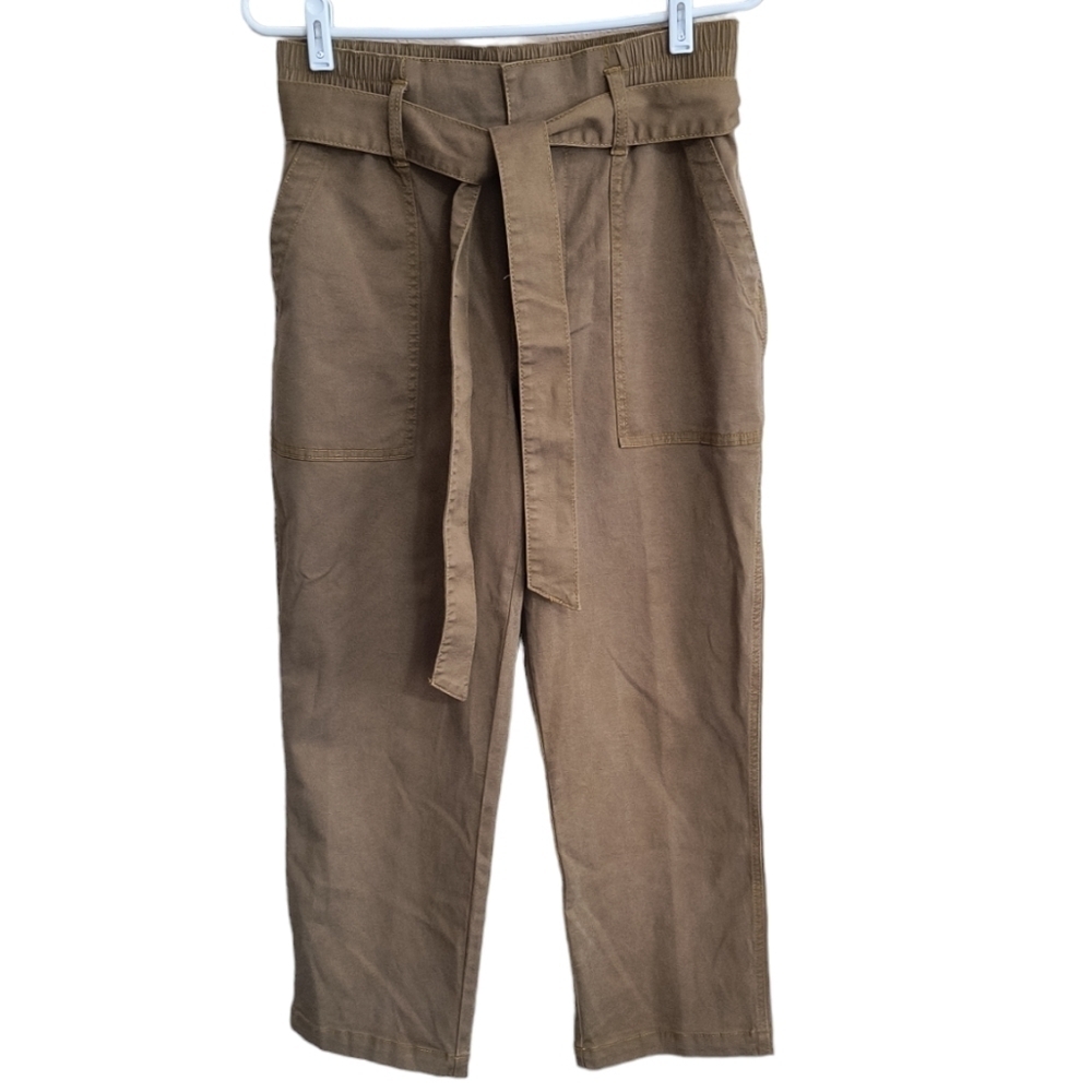 CAbi High Rise Front Tie Cropped Utility Discovery Trouser Size 4